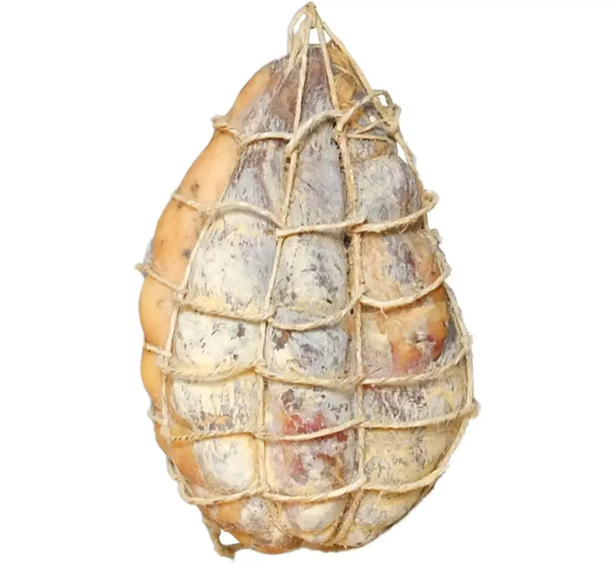 Intero fiocchetto di Prosciutto emiliano, stagionato per 6 mesi e avvolto in una corda, artigianale con un aroma intenso e profumato.