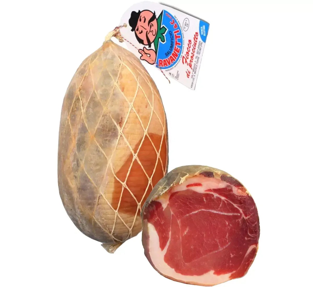 Un Fiocco di Prosciutto italiano stagionato per 9 mesi, con cotenna, dal colore rosso intenso e un aroma speziato, lavorato secondo le tradizioni.