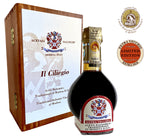 Traditioneller Balsamico-Essig aus Modena DOP Extra Vecchio „Il Ciliegio”, präsentiert in einer raffinierten Holzverpackung.