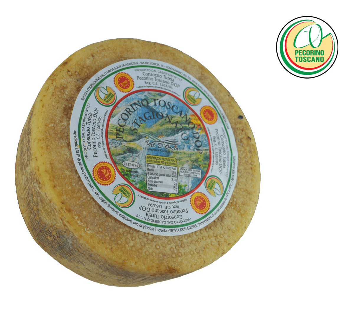 Simbolo della tradizione toscana, il Pecorino Toscano DOP stagionato è un formaggio di pecora dall'aroma robusto e crosta dorata.