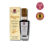 Oro Saporoso, ein 8 Jahre gereifter Balsamico-Essig aus Modena IGP, präsentiert in einer raffinierten Flasche, verpackt in einer eleganten Schachtel mit einzigartigem Etikett.