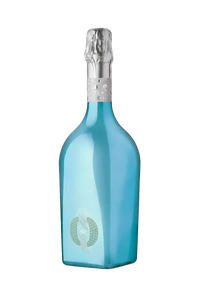 Una botella azul de Otello Brut, un vino espumoso seco de refinada elegancia, perfecto para celebrar ocasiones especiales y festejos.