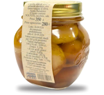 Rustic, gourmet 350g jar filled with artisan Borettane onions in balsamic vinegar, with a gold label.