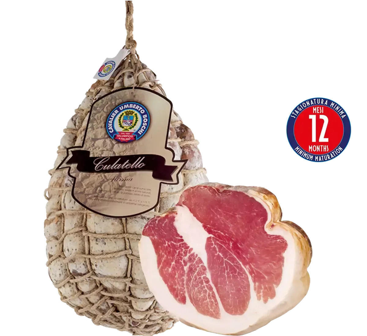Culatello, 12 Monate gereift, ist eine exquisite Osterdelikatesse für Liebhaber echter italienischer Spezialitäten.