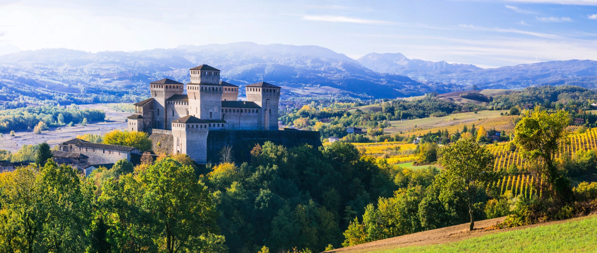 Landscape of Torrechiara Castle.