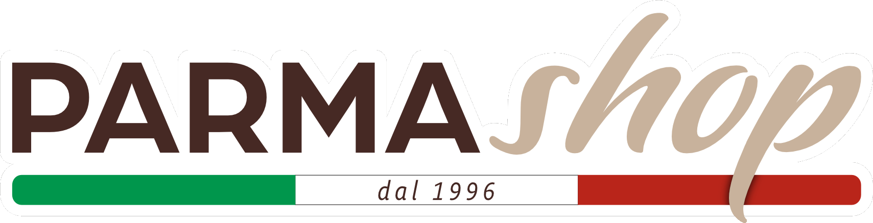Logo sfumato ParmaShop: eleganza italiana dal 1996, un omaggio ai sapori autentici con tricolore italiano.