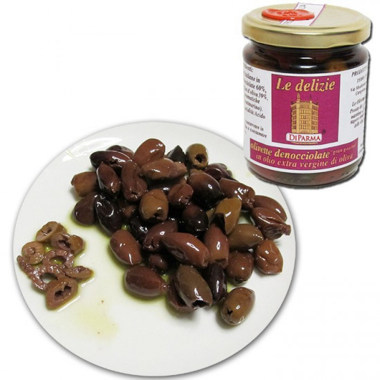 Entkernte kleine Oliven in Olivenöl extra vergin - Delizie di Parma - 180 gr