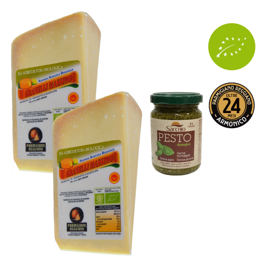 Parmigiano Reggiano AOP - Biologique - 24 Mois - 2 x 1,35 Kg. + Pesto Bio
