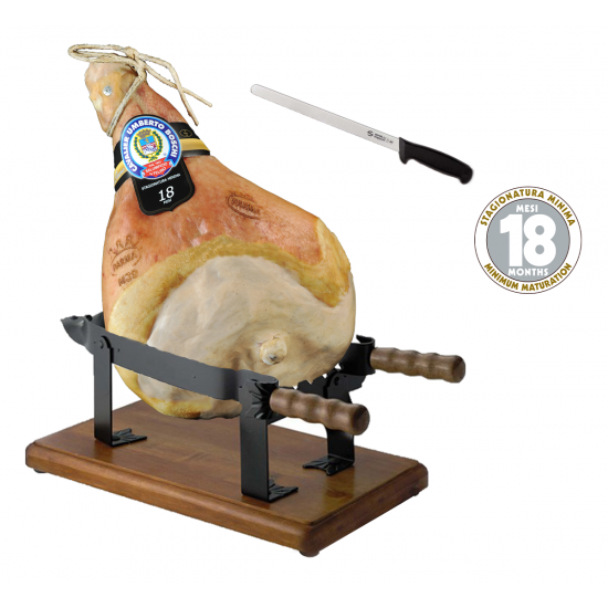 Prosciutto di Parma PDO - 18 Months - Whole - With Bone (10 Kg. / 22 Lbs.) + Ham Stand + Knife