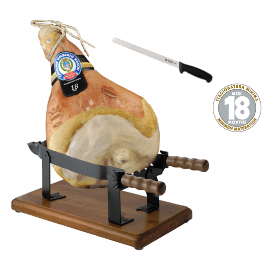 Prosciutto di Parma PDO - 18 Months - Whole - With Bone (10 Kg. / 22 Lbs.) + Ham Stand + Knife