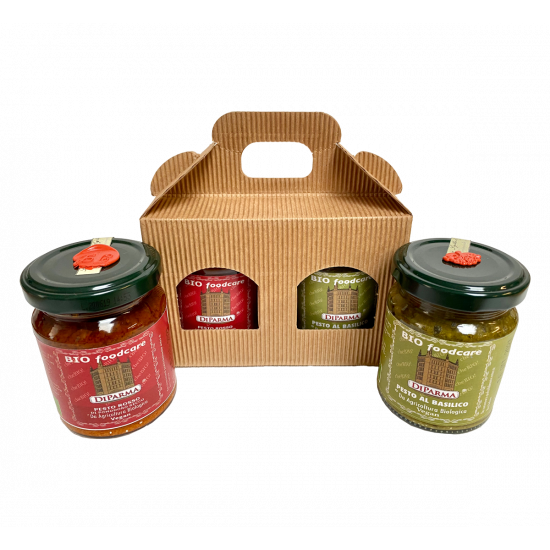 Pack of 2 jars of Sauces from Organic Farming: Basil Pesto + Dried Tomato Pesto