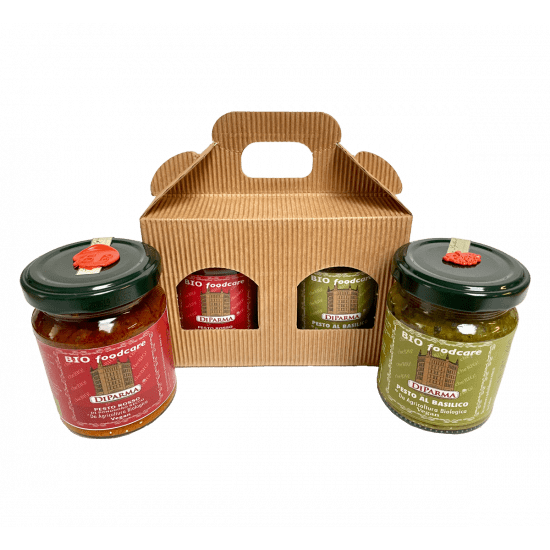 Pack of 2 jars of Sauces from Organic Farming: Basil Pesto + Dried Tomato Pesto