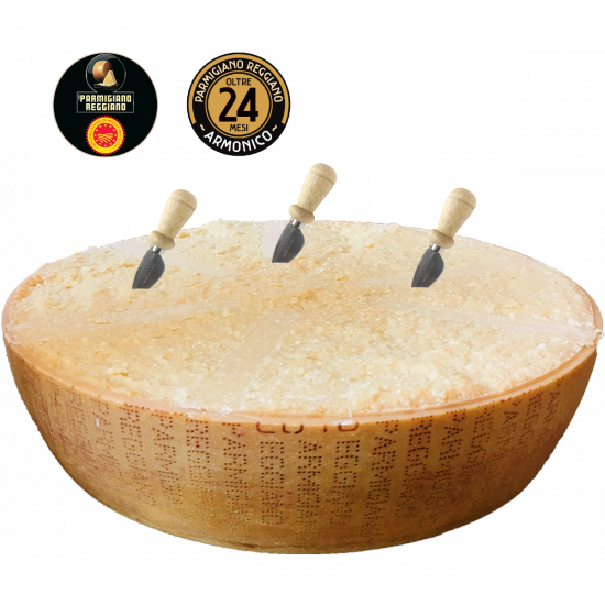 Parmigiano Reggiano OST - Fra Åsene - 24 Måneders - Halvhjul + 3 Små Kniver
