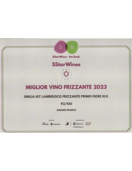 Lambrusco Emilia I.G.T. - Primo Fiore (6 x 750 ml.) - PREMIO VINITALY 2023