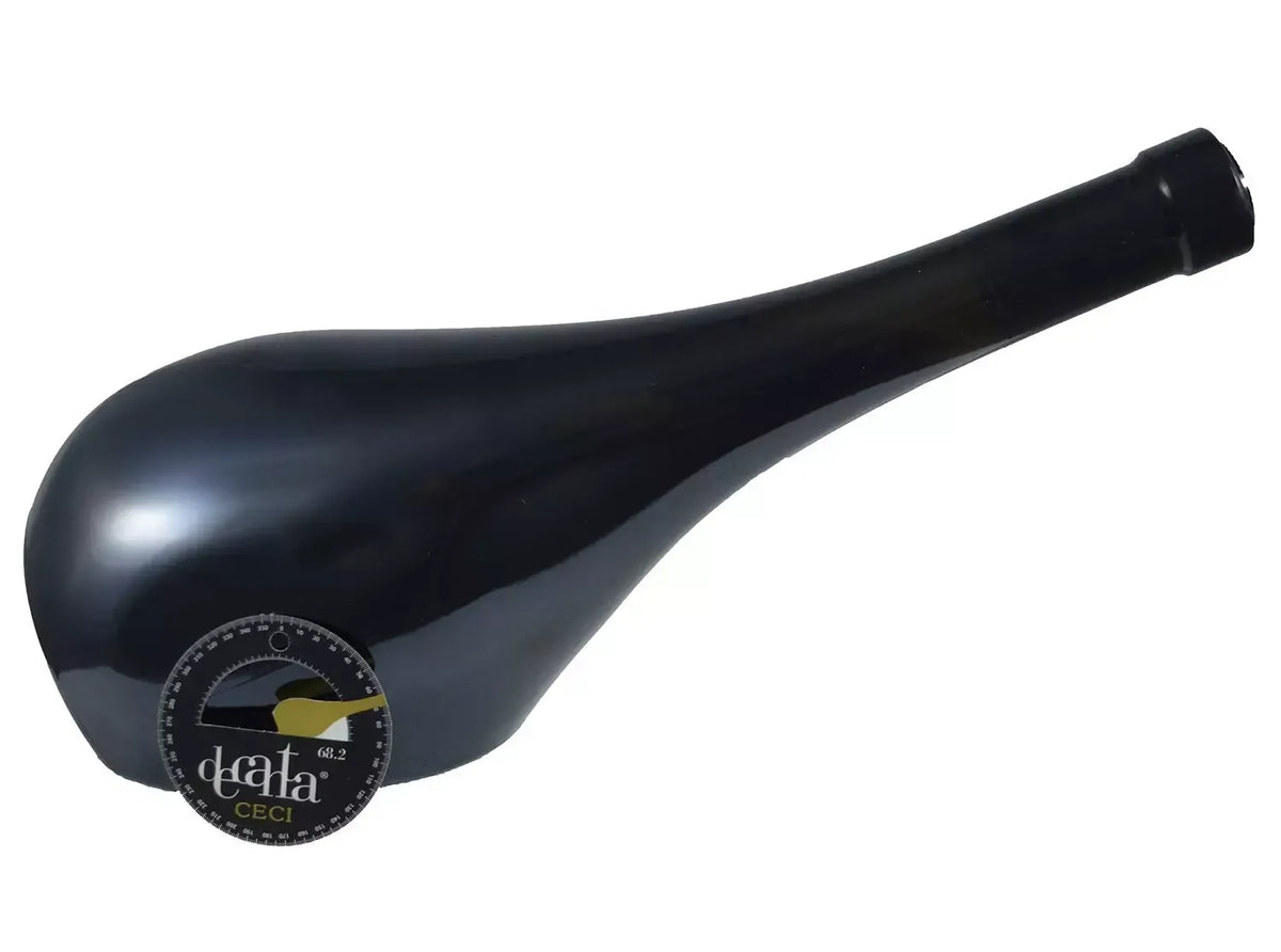 An elegant bottle of Barbera Emilia IGT Decanta, with a unique curved design, perfect for making an evening unforgettable and refined.