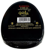 Decanta Barbera Emilia IGT, una bottiglia di vino rosso, presenta un'etichetta nera raffinata con scritte dorate e note sui solfiti.