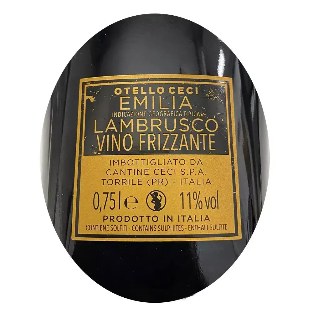 Scatola regalo contenente una bottiglia di Otello Lambrusco, Emilia IGT, da 0,75L. L'etichetta nera e oro dona un tocco di eleganza.