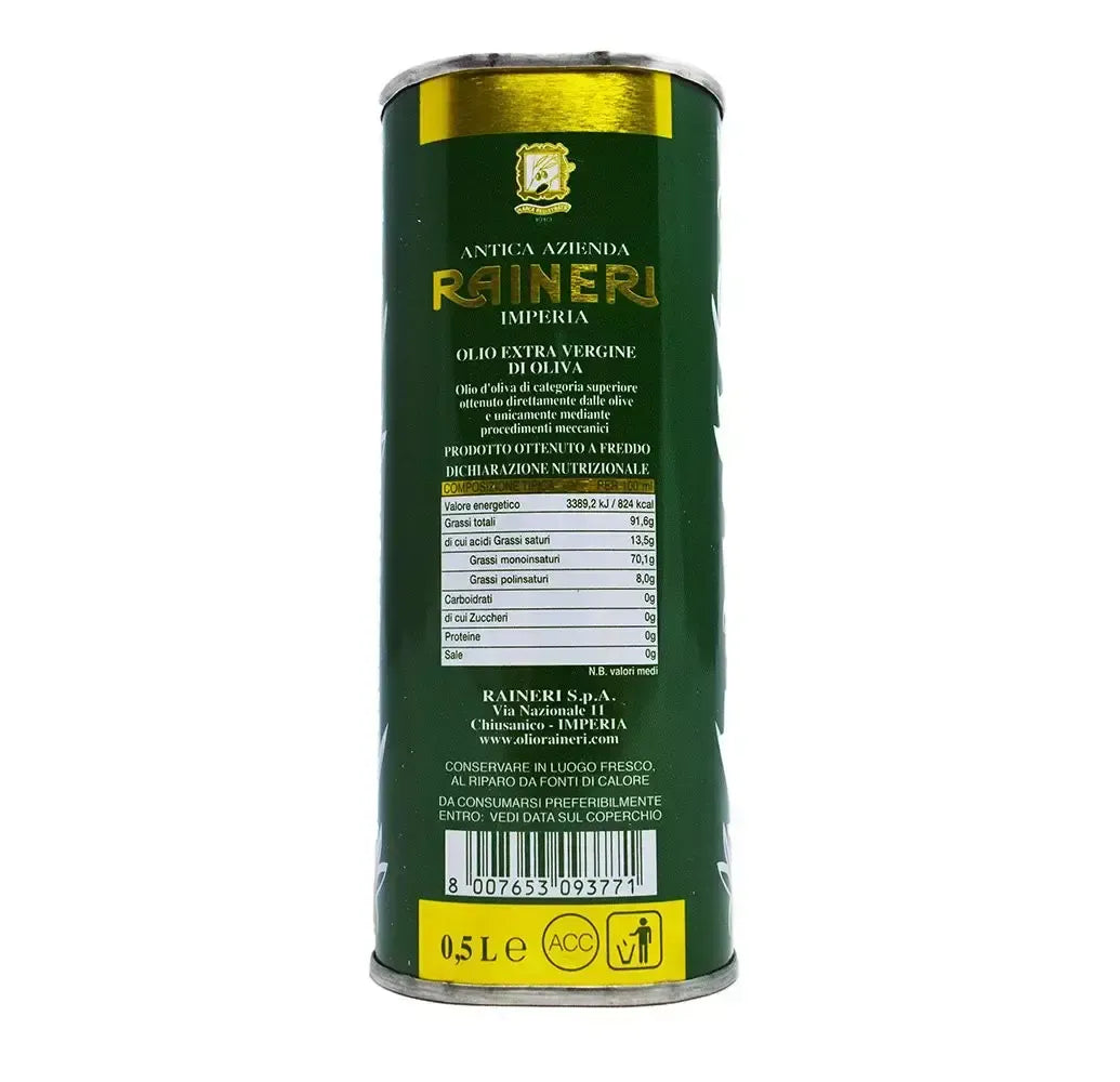 Un mezzo litro di Olio Extra Vergine di Oliva, racchiuso in una lattina, è frutto di un'antica tradizione italiana. Un prodotto ricco di sapore e autenticità mediterranea.