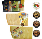 Esclusiva tradizione italiana rappresentata da una selezione Gourmet di Parmigiano Reggiano DOP: dolce a 24 mesi, intenso a 36 e complesso a 48 mesi.