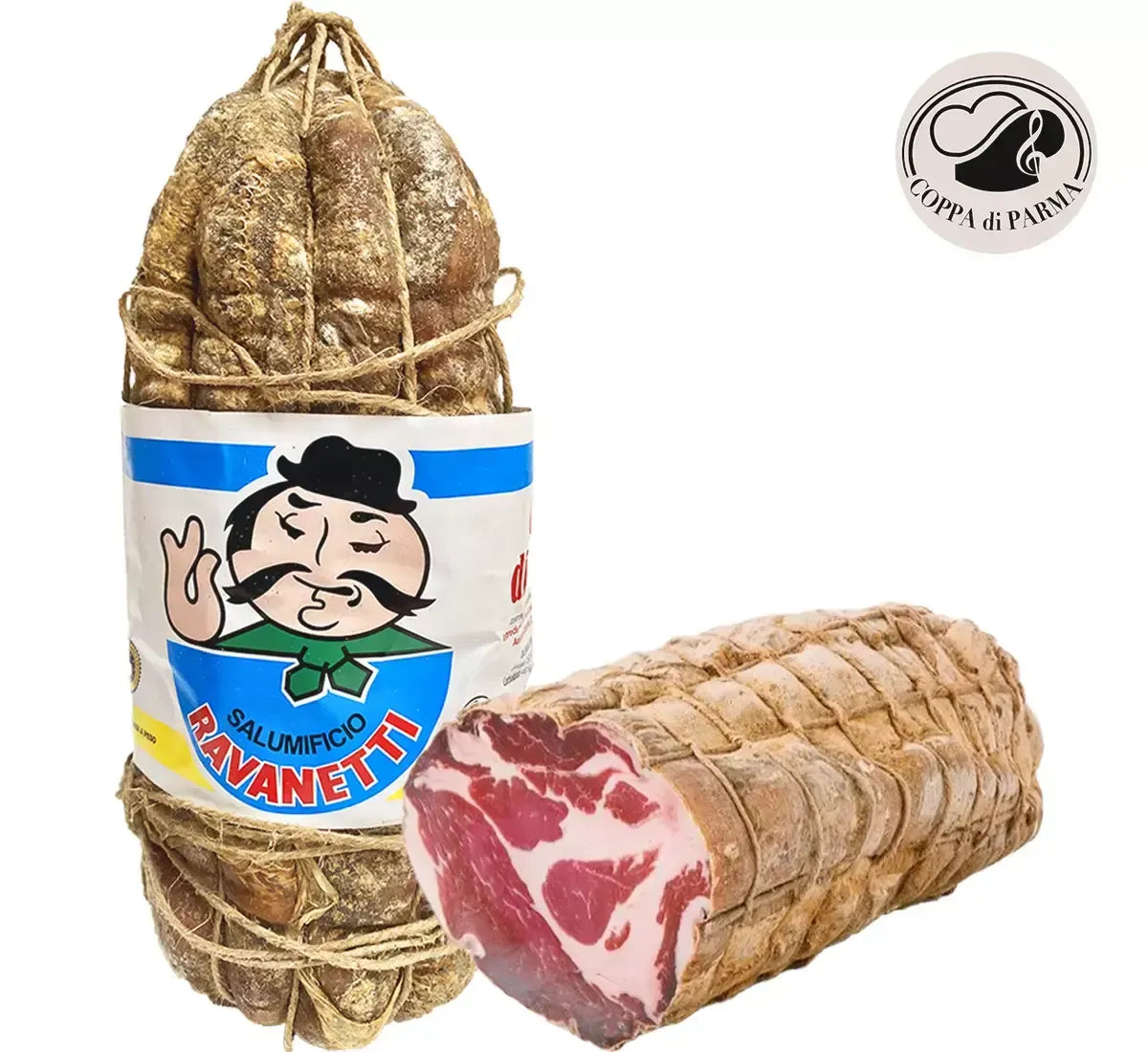 Scopri il gusto dolce e speziato della Coppa di Parma IGP stagionata, un taglio artigianale Ravanetti che esprime la tradizione emiliana in 60 giorni.