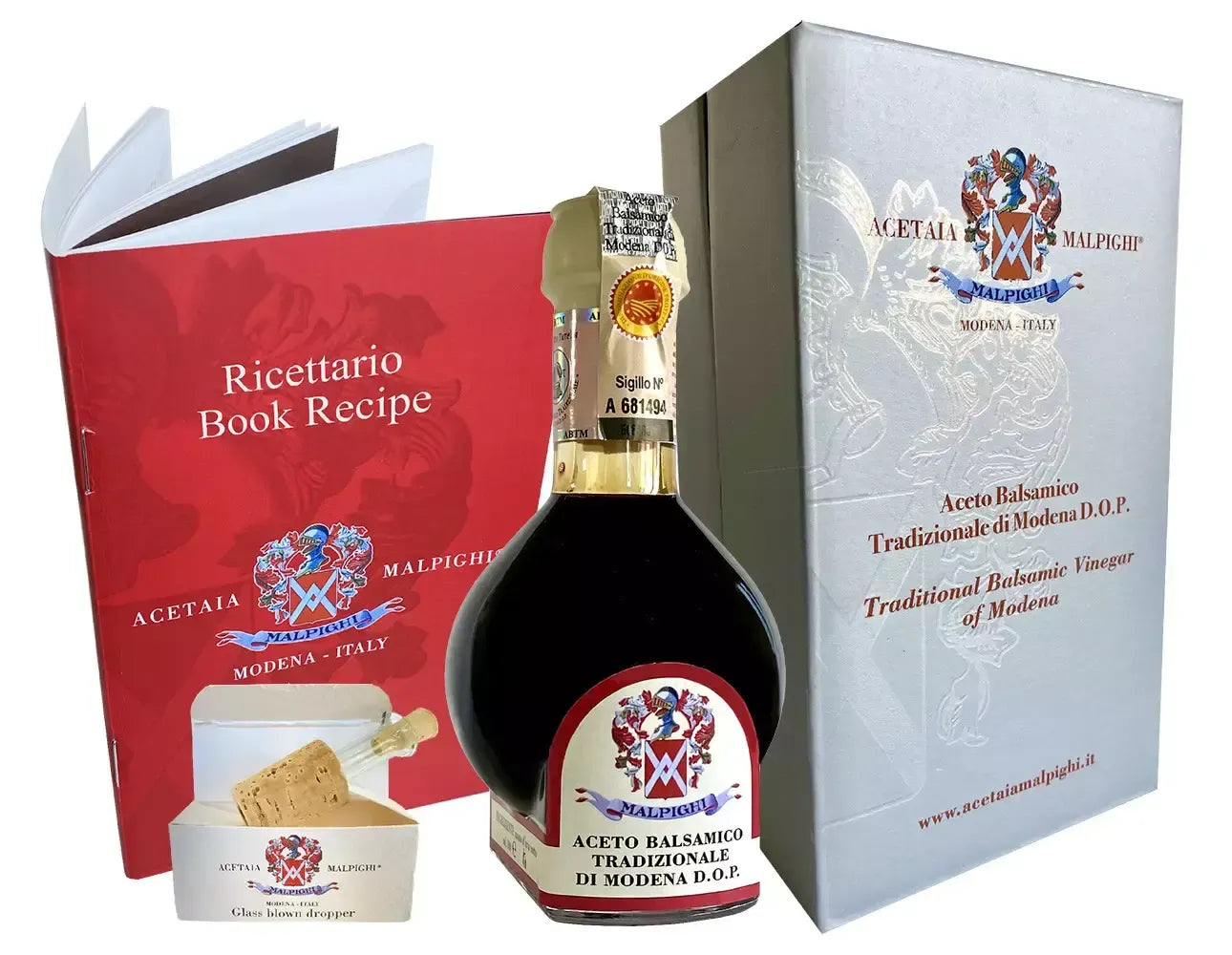 Aceto Balsamico Tradizionale di Modena DOP, affinato, in elegante confezione con ricettario. Regalo gourmet perfetto.