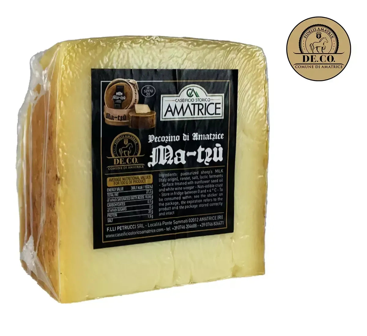 Delizioso Pecorino MA-TRÙ, stagionato per 8 mesi, con una crosta scura e un sapore deciso e piccante, tipico artigianato laziale.