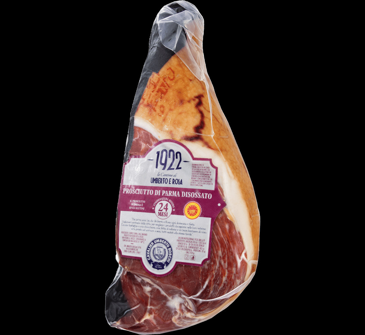 Un prosciutto di Parma disossato di 24 mesi, pronto per arricchire le vostre ricette con il suo sapore dolce tipico della tradizione italiana.