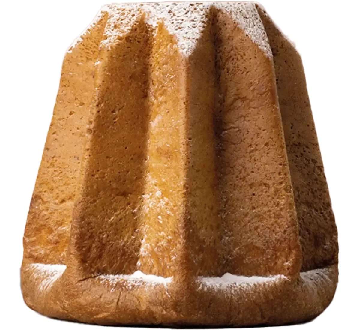 Un pandoro dorato, soffice e fragrante, incartato a mano, ideale per arricchire le feste natalizie in compagnia.