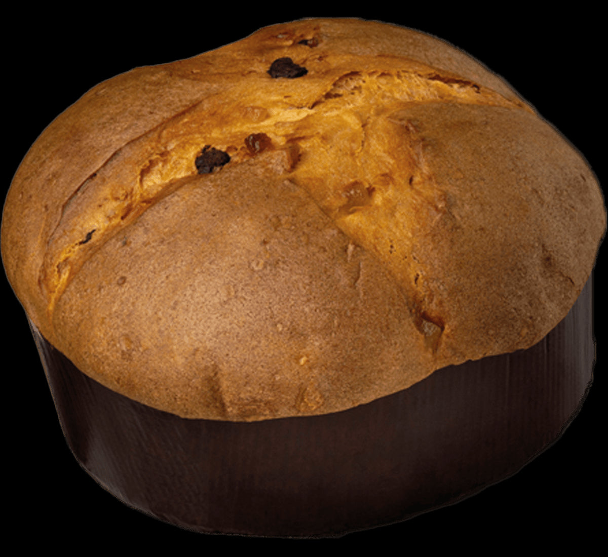 Un delizioso panettone artigianale, con morbido impasto, arricchito da dolci pere e gocce di cioccolato, avvolto a mano.