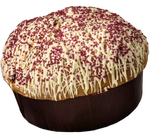 Un delizioso panettone artigianale, farcito con crema di pistacchio e lamponi, accuratamente incartato a mano, per rendere le tue feste ancora più golose e soffici.