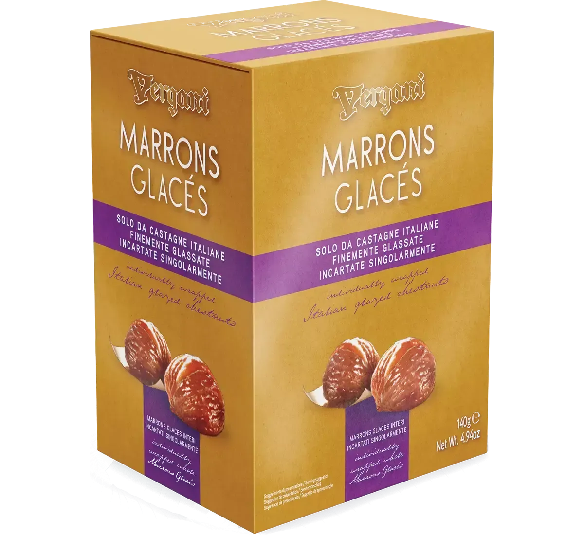 Deliziosi Marron Glacés interi, specialità natalizia italiana, sapientemente contenuti in un elegante astuccio. Un gusto unico, ideale da gustare o da regalare.