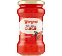 Barattolo Vergani di Mostarda di Cremona alle Ciliegie, con un sapore dolce-piccante ideale per accompagnare formaggi e bolliti.