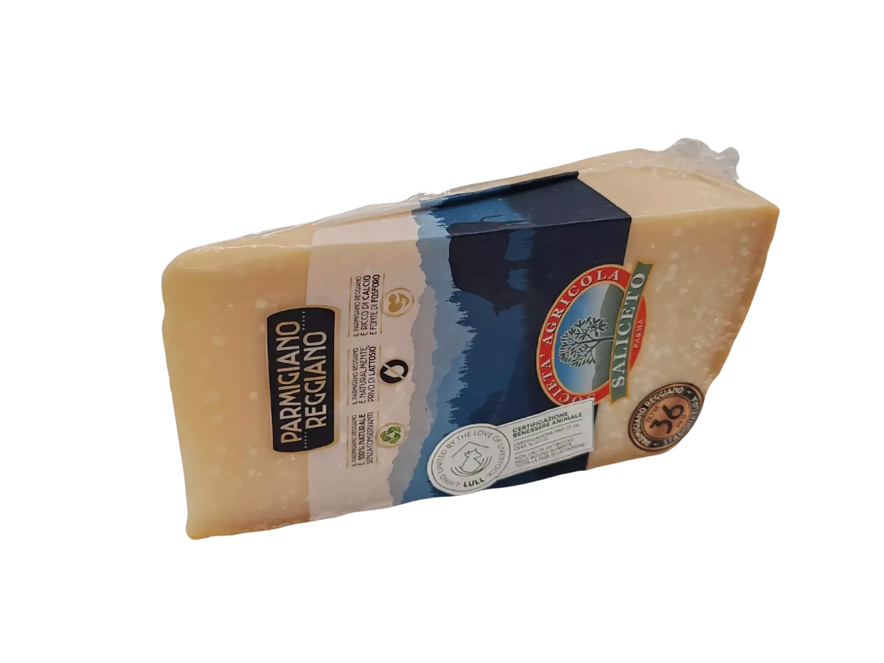 Un Parmigiano Reggiano DOP, stagionato per 36 mesi, proveniente dalle montagne, offre un sapore ricco, un aroma intenso e una qualità genuina.