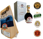 Scopri le eccellenze emiliane: il Parmigiano Reggiano DOP stagionato 24 mesi e l'autentico Aceto Balsamico Tradizionale di Modena.