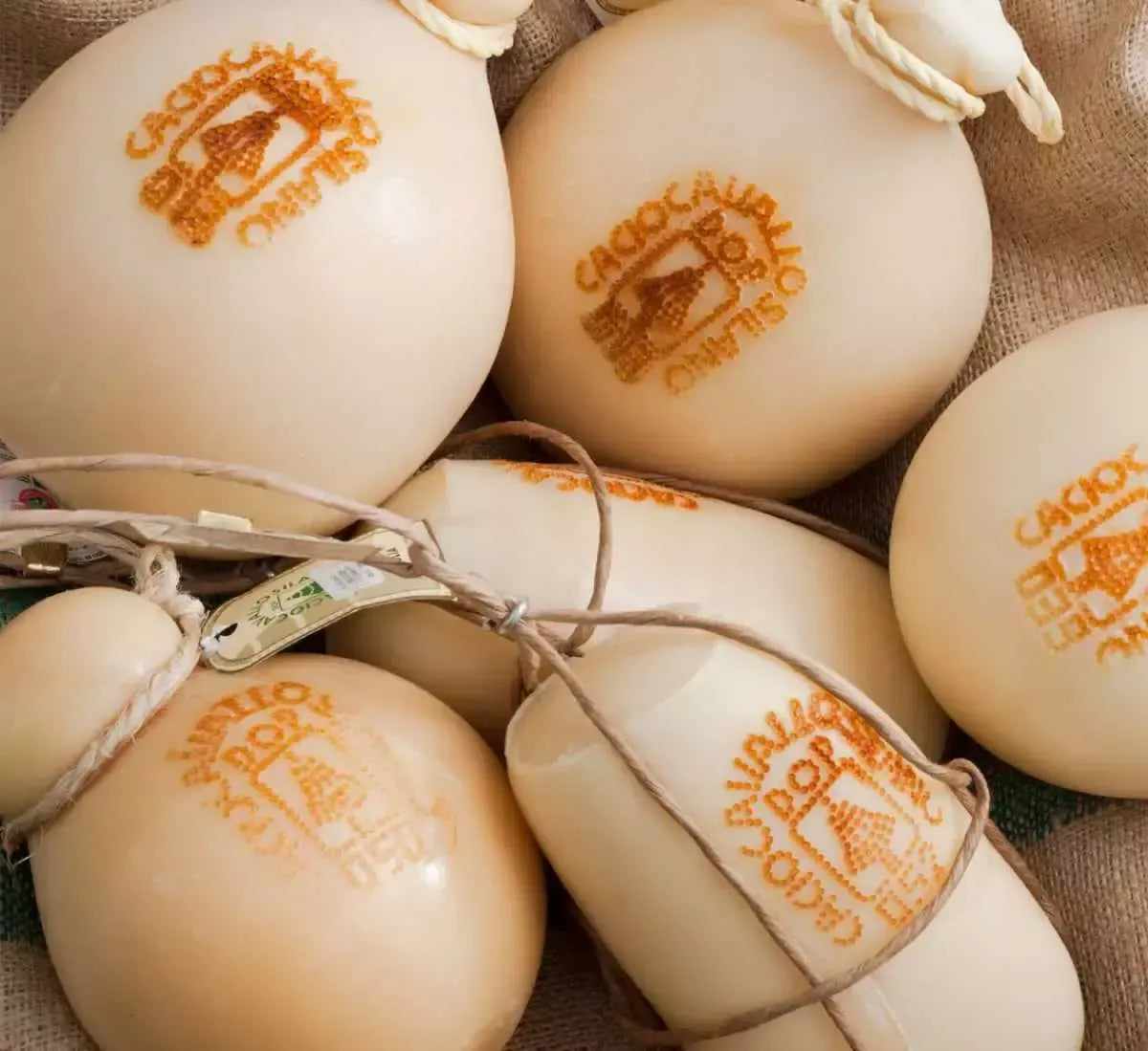Invito a un viaggio culinario con il semistagionato Caciocavallo Silano DOP, legato con corde, simbolo della tradizione italiana.