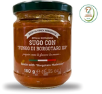 Sugo italiano autentico nel barattolo, ricco di Funghi Porcini Borgotaro IGP, ideale per arricchire pasta e piatti raffinati.