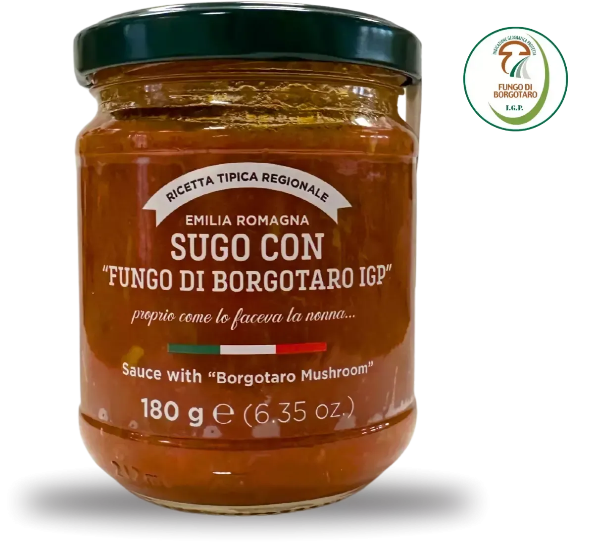 Sugo italiano autentico nel barattolo, ricco di Funghi Porcini Borgotaro IGP, ideale per arricchire pasta e piatti raffinati.