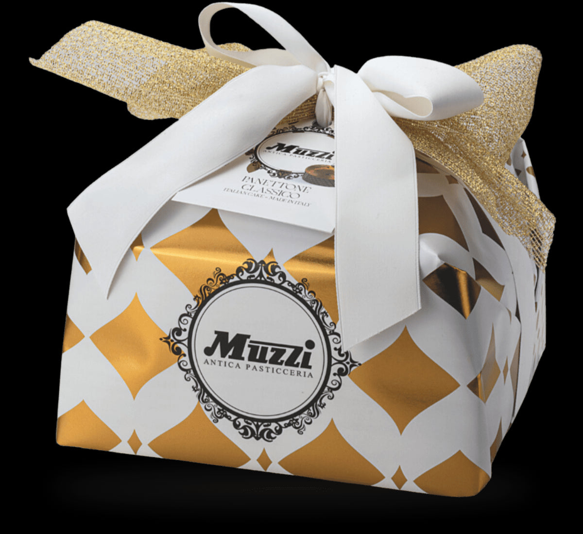 Un elegante cesto di Natale Parma, impreziosito da decorazioni dorate e un fiocco, ideale per un regalo festivo di gusto raffinato.