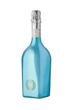 Una bottiglia blu di Otello Brut, spumante secco di raffinata eleganza, perfetto per celebrare occasioni speciali e festeggiamenti.