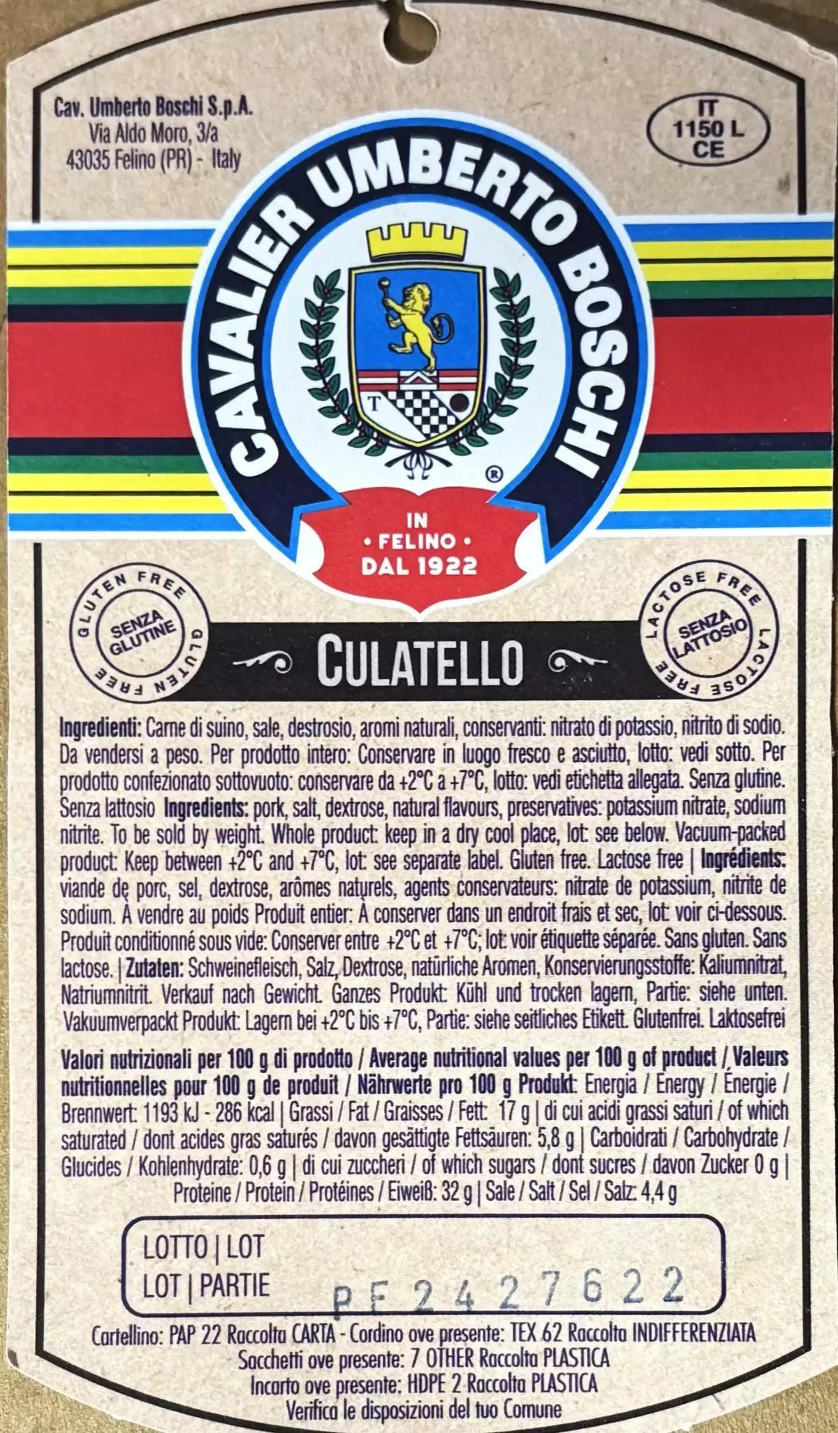 Un intero Culatello Tradizionale, stagionato per 12 mesi, presentato in un packaging raffinato. Il suo sapore intenso lo rende perfetto per i gourmet e gli amanti dei salumi.