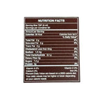 Uno sfondo bianco mette in evidenza l'etichetta nutrizionale dell'aceto balsamico Oro DOP di Reggio Emilia, dettagliando calorie, grassi e zuccheri.