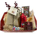 Un cesto natalizio Barney, ricco di delizie italiane: Parmigiano, Salame, Risotto, Pandoro, Cioccolatini e Spumante per festeggiare un Natale gourmet.