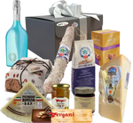 La box Natalia è l'ideale per il Natale, racchiudendo Parmigiano, Pecorino, Cotechino, Panettone e dolci tipici italiani.