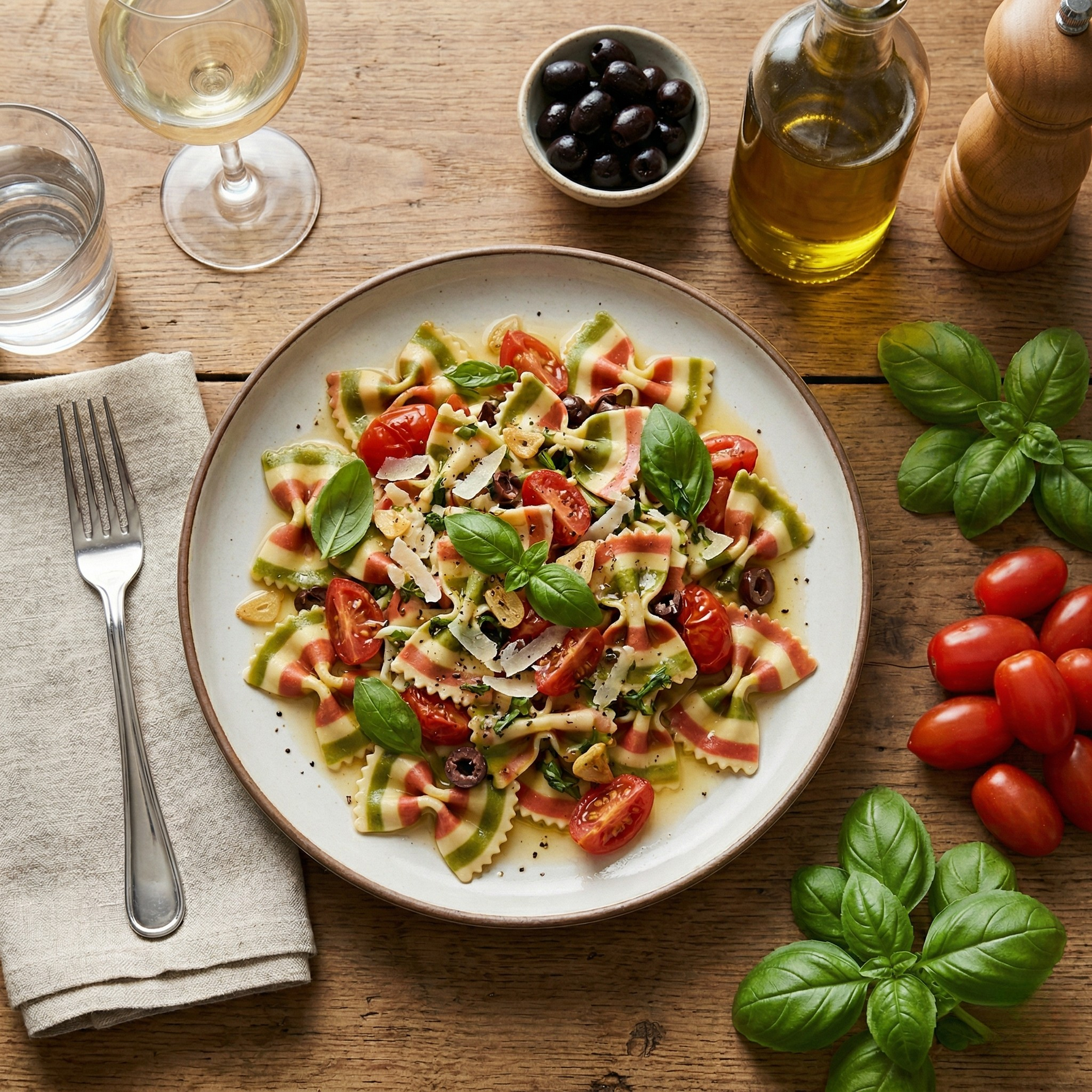 Farfalle Italia ParmaShop servite in ambientazione gastronomica.