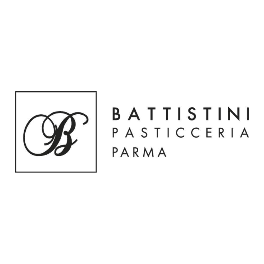 Logo Battistini Pasticceria Parma: eleganza e tradizione dolciaria in un raffinato design nero su sfondo bianco.