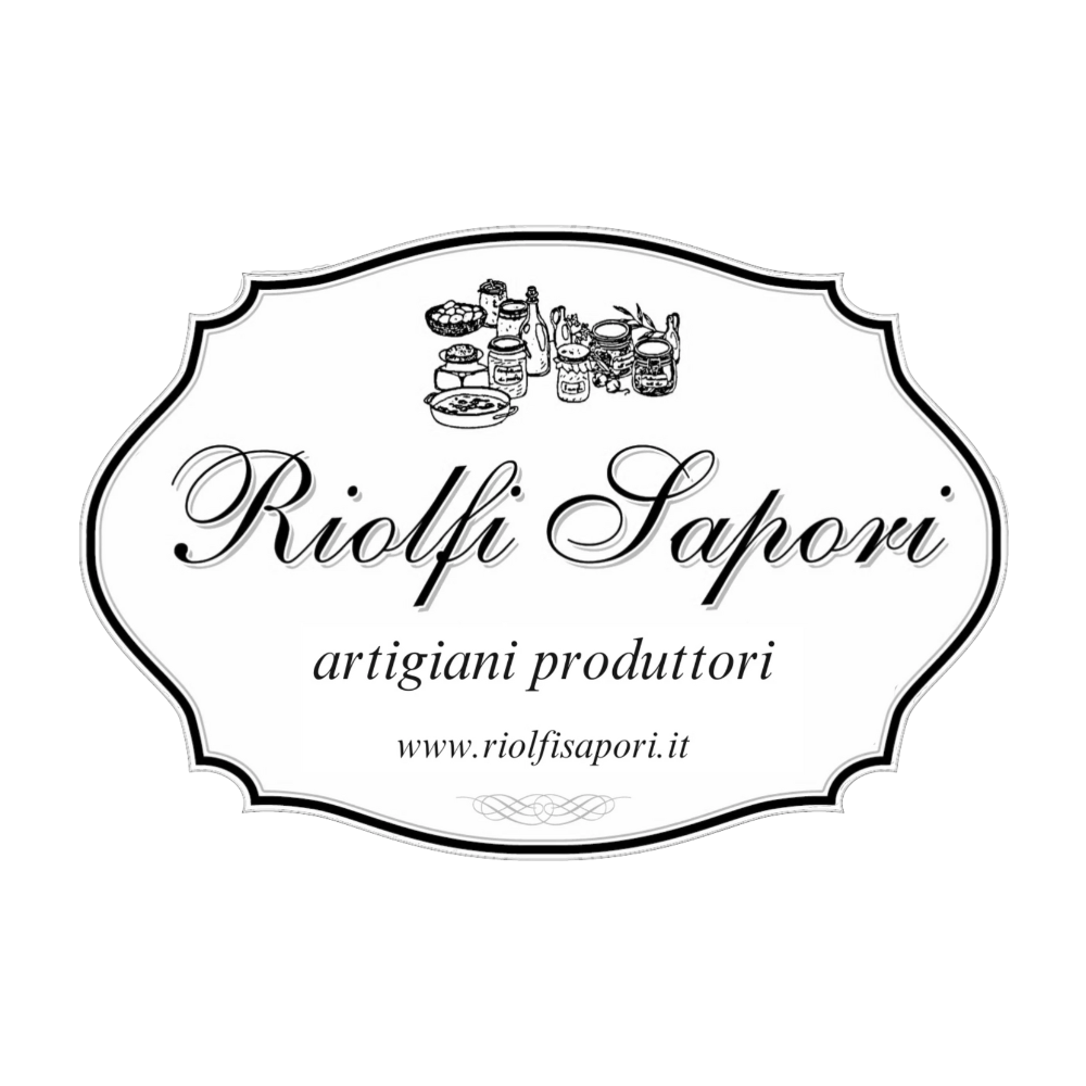 Logo Riolfi Sapori: eleganza artigianale con dettagli di cibi e prodotti gourmet. Scopri tradizione e qualità italiana.