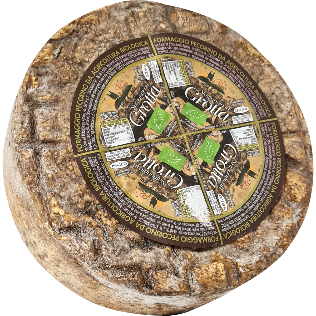 Un autentico pecorino toscano biologico, stagionato in grotta con crosta rustica, offre un sapore intenso e tradizionale.