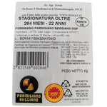 Parmigiano Reggiano Bonat 22 anni stagionatura oltre 264 mesi etichetta con valori energetici, ingredientei e allergeni