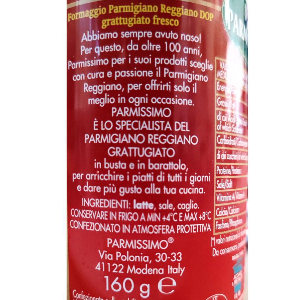 parmigiano reggiano Parmissimo di Parmareggio (Caseificio Granterre) etichetta degli ingredienti e allergeni