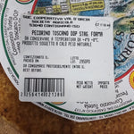 pecorino toscano intero stagionato prodotto da societa cooperativa val d'orcia società agricola che indica gli ingredienti e la scadenza